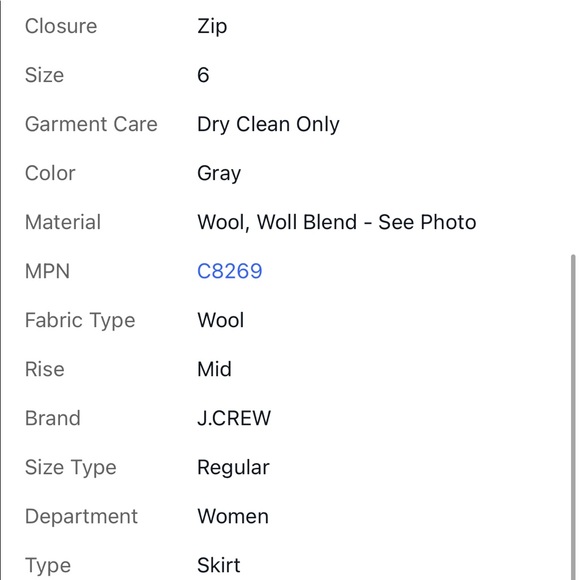 Pre Loved J. Crew Factory Zip Pencil Skirt in Wool gray size 6 C8269 - Picture 7 of 8